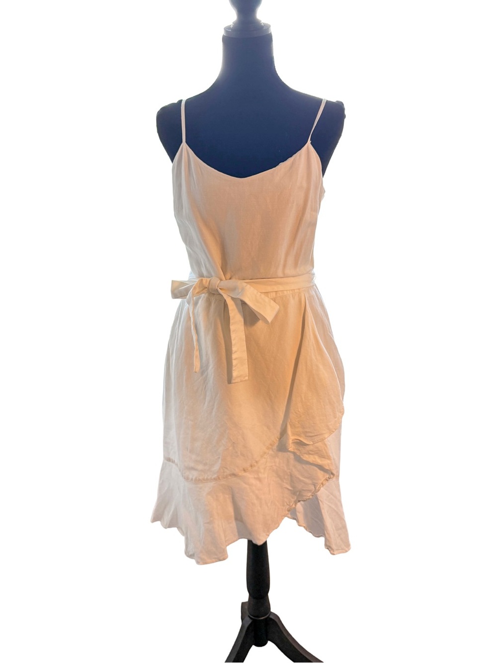 Banana Republic White Linen Midi Dress Asymmetrical Hem Slip Dress Size 8